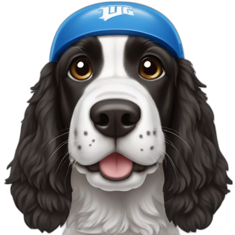 black springer spaniel wearing detroit lions helmet emoji