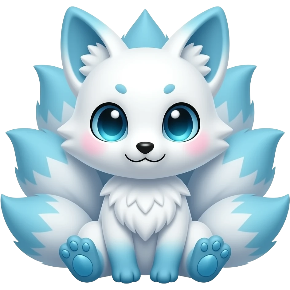 Baby white blue ombré kitsune nine tails sapphire paws sitting down emoji