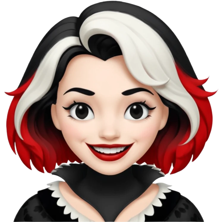 Cruella hair color split in the middle, crying of laughter emoji