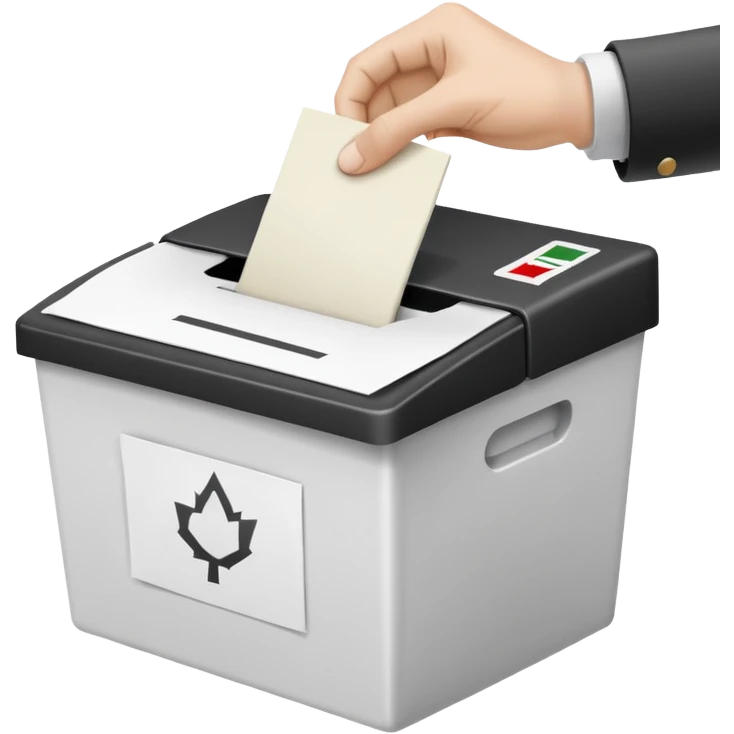 A neutral, generic symbolic image: A hand dropping a ballot paper into a simple, unmarked ballot box. The ballot shows three options only: ‘Ja, aber’, ‘Nein, aber’, and an empty field. n. emoji