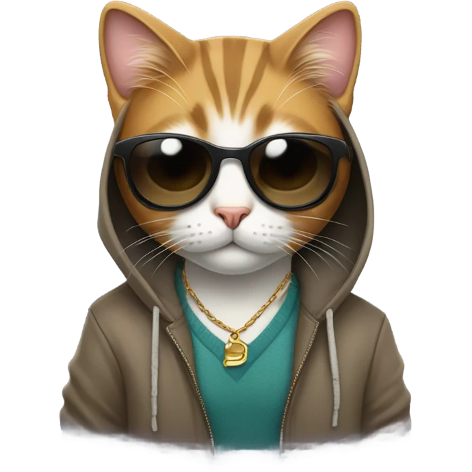 Cat with sunglasses and a hoodie and necklace emoji