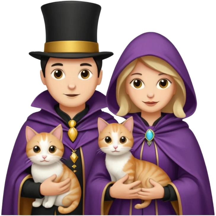 magician couple and their pet cat emoji