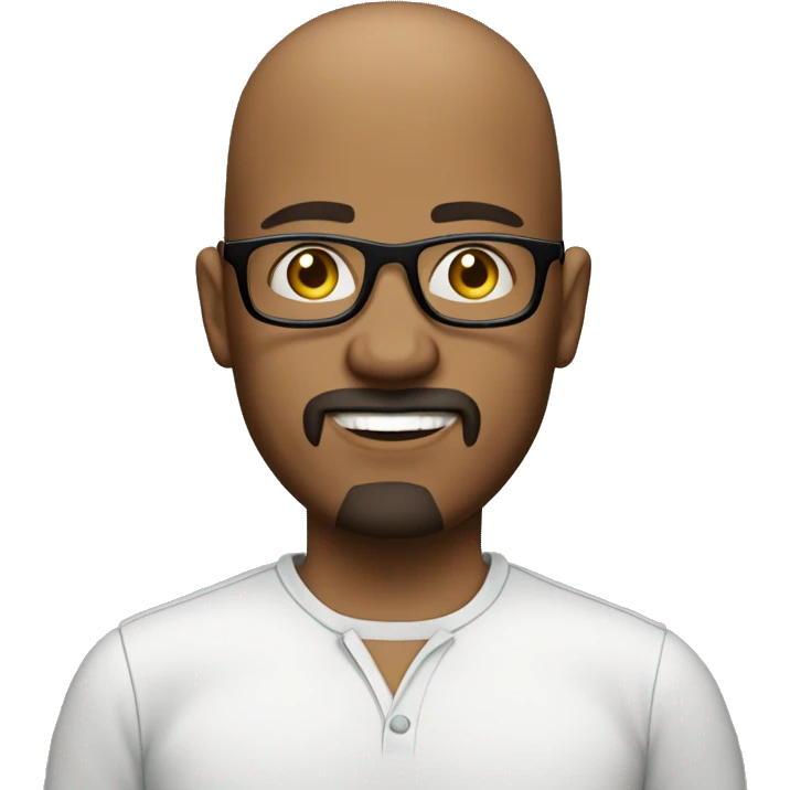 bald man with goatee and clear glasses and shirt 40 yrs old emoji