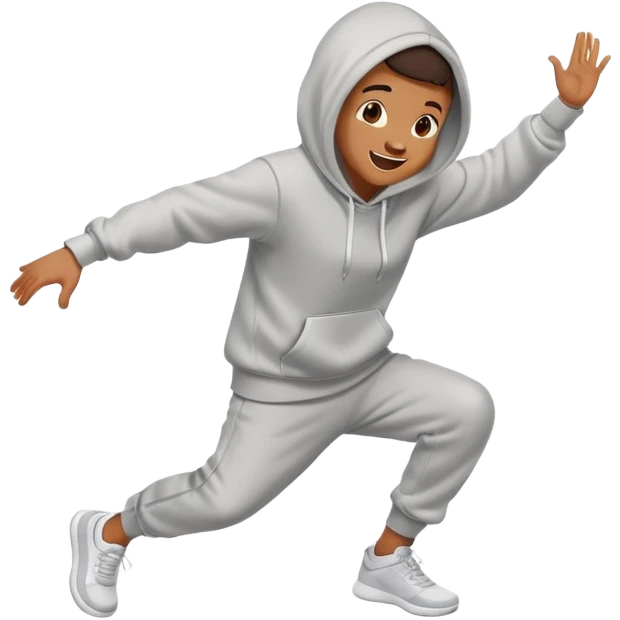 a person dancing energetically wearing a hoodie with a cheerful expression emoji