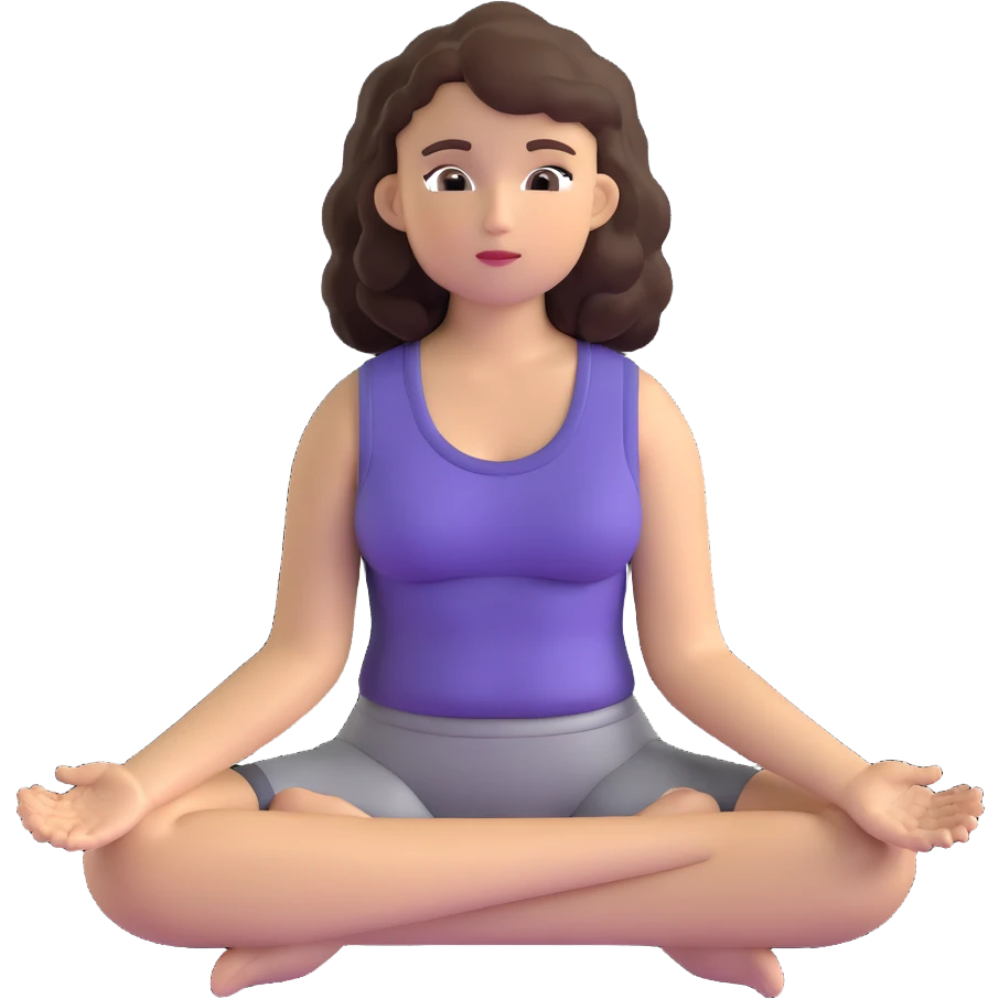 brunette girl with curly hair meditating, sitting cross-legged emoji
