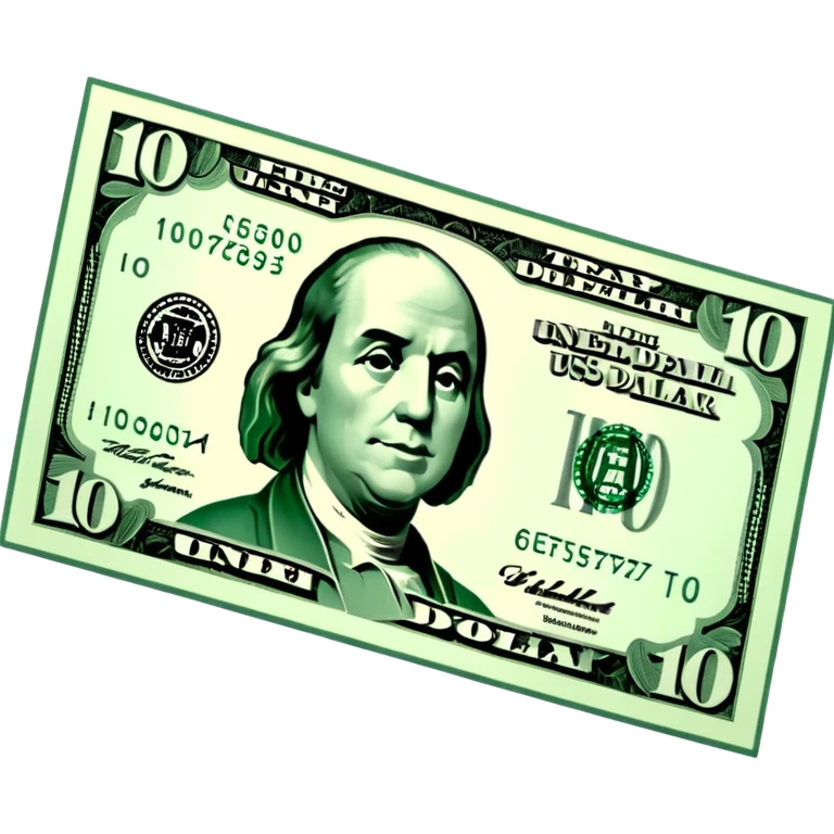 3D realistic US 100 dollar bill sticker, slight perspective, centered, clean cutout, transparent background, no text, no watermark emoji