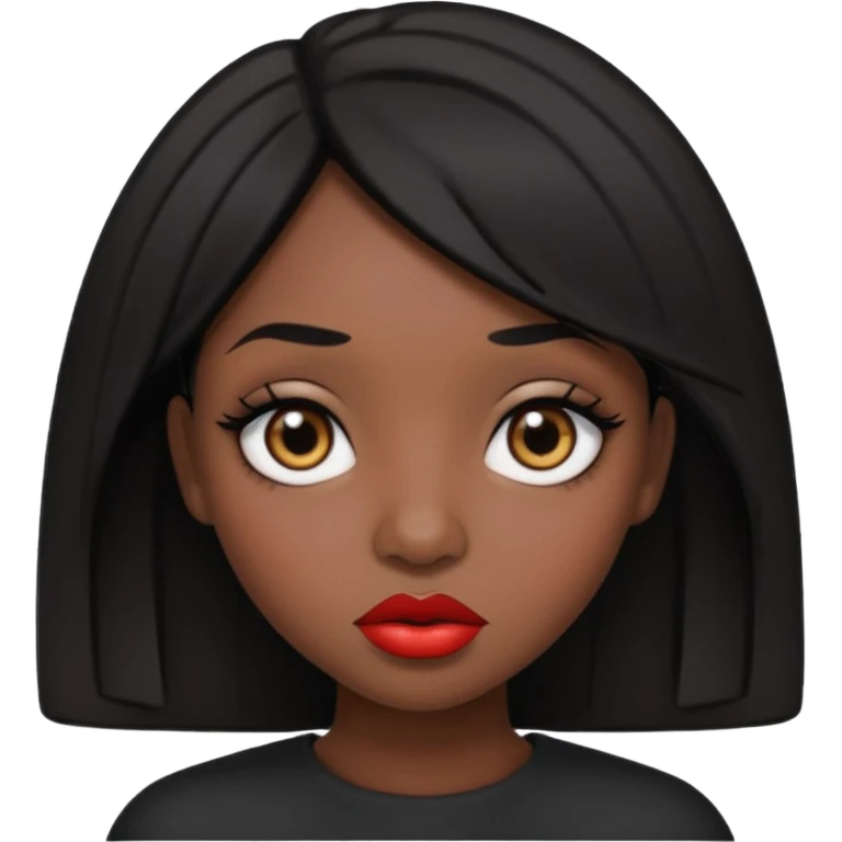 Dark skin gurl with black hair, big lips m, dark brown eye, octagon face shape and chinky eyes no red lipstick  emoji