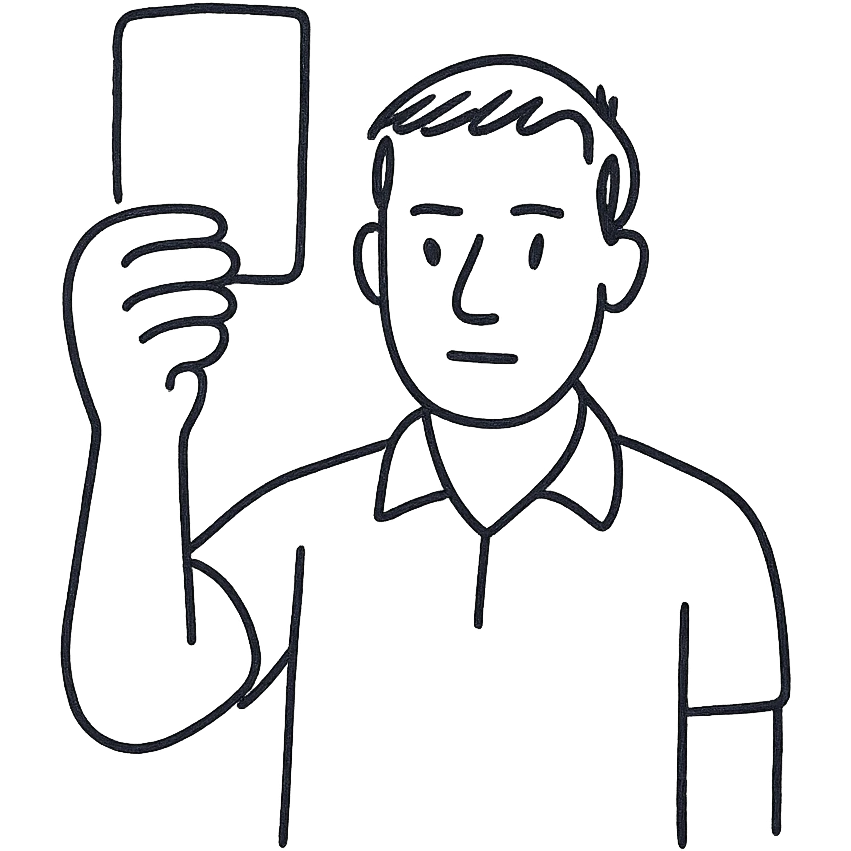 A man holds a red card in front of him emoji