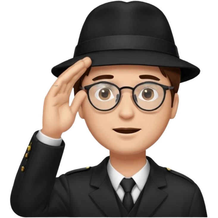 Brown hair man black hat glasses Salute with tear coming out eye emoji