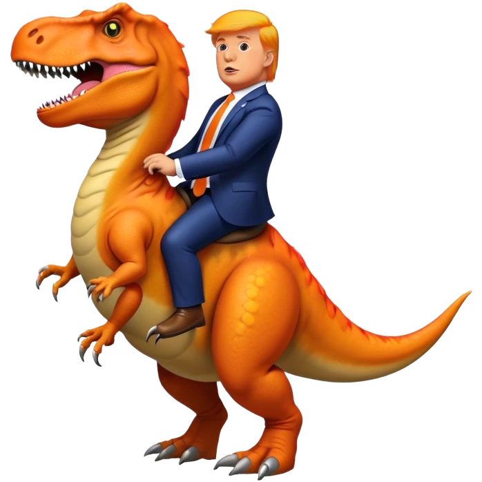 Donald Trump riding wild T-rex emoji