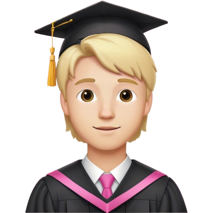 A young white man with blonde hair who has graduated, with a pink theme emoji