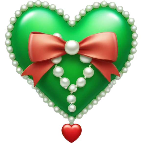 Green heart with no face with pearls and red bow   emoji