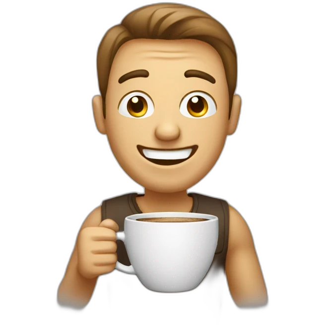 laugh man with coffee emoji