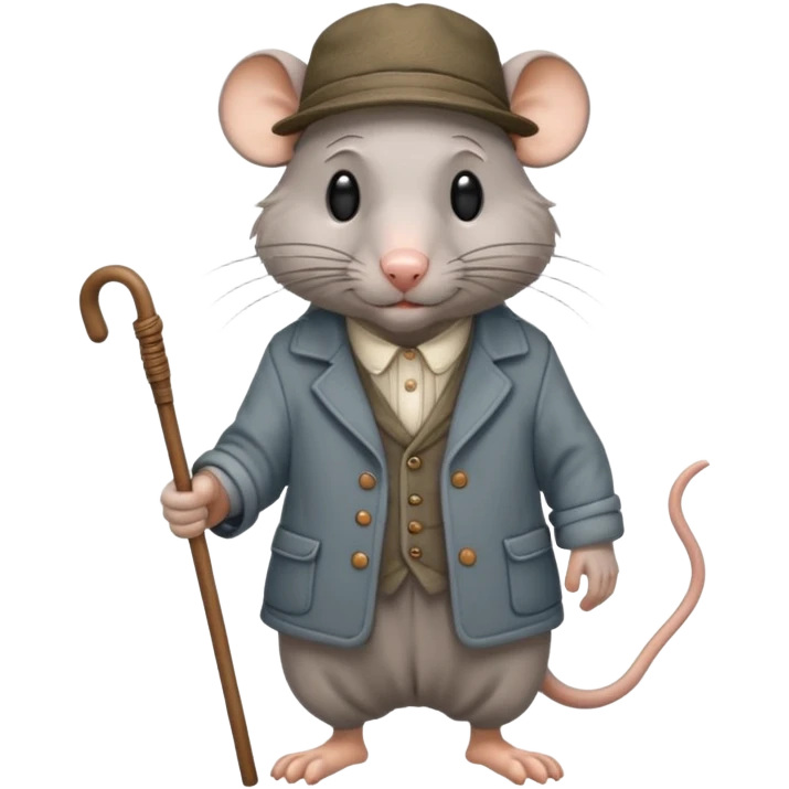 Old rat with wrinkles walking with old clothes and a cane  emoji
