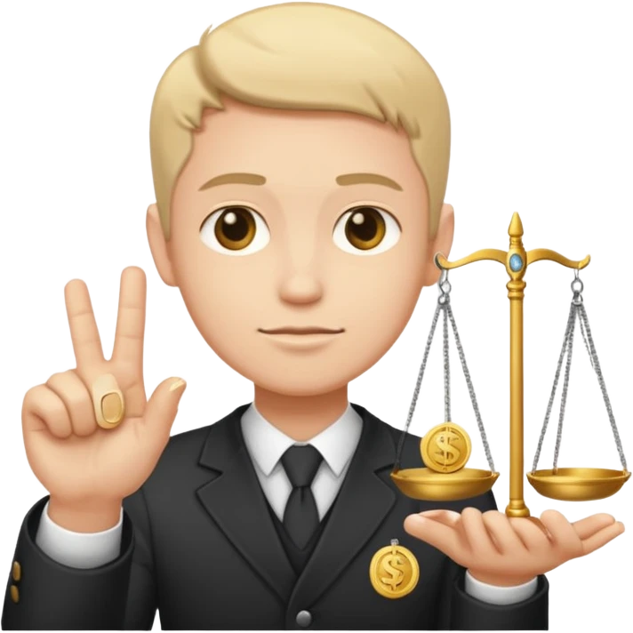 A serious person balancing a coin and legal scale emoji emoji