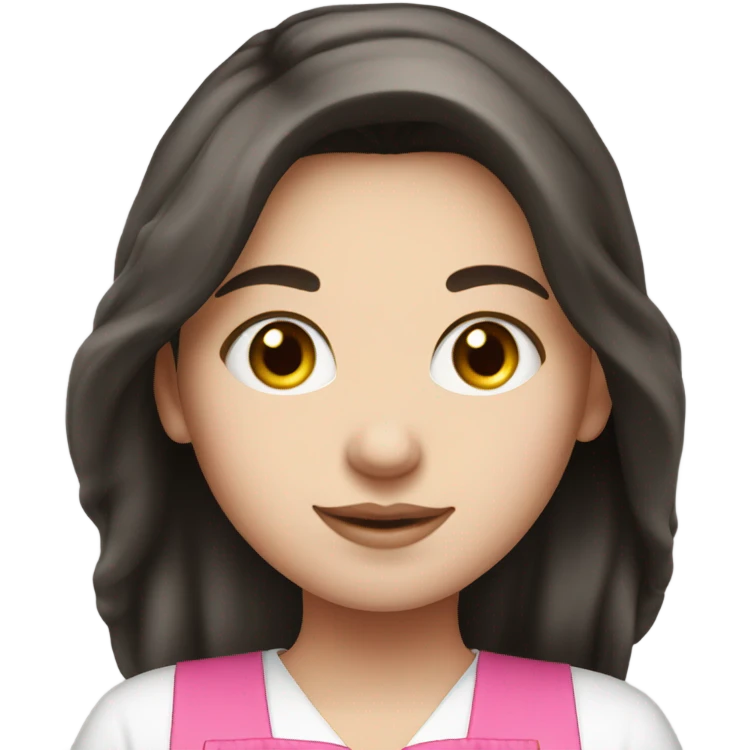 A white girl with long dark hair in pink apron emoji