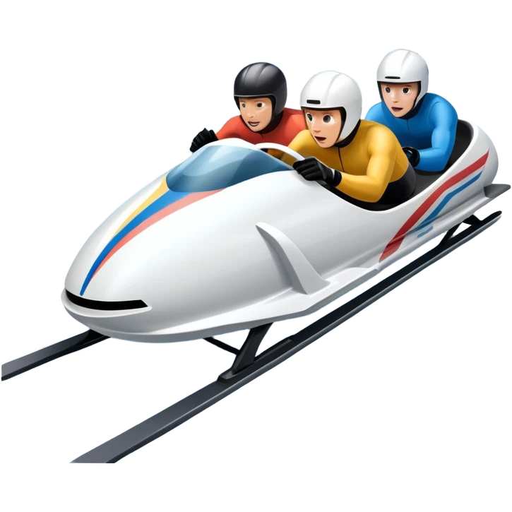 An icon featuring a sleek bobsled with athletes racing down an icy track at high speed, helmets on and bodies aligned for aerodynamics. Surrounded by icy curves, snowbanks, and a wintry mountain backdrop. Transparent background captures the thrill and precision of bobsleigh. emoji