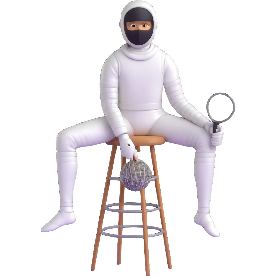 epee fencer sitting on a stool with fencing mask under arm waiting for match emoji