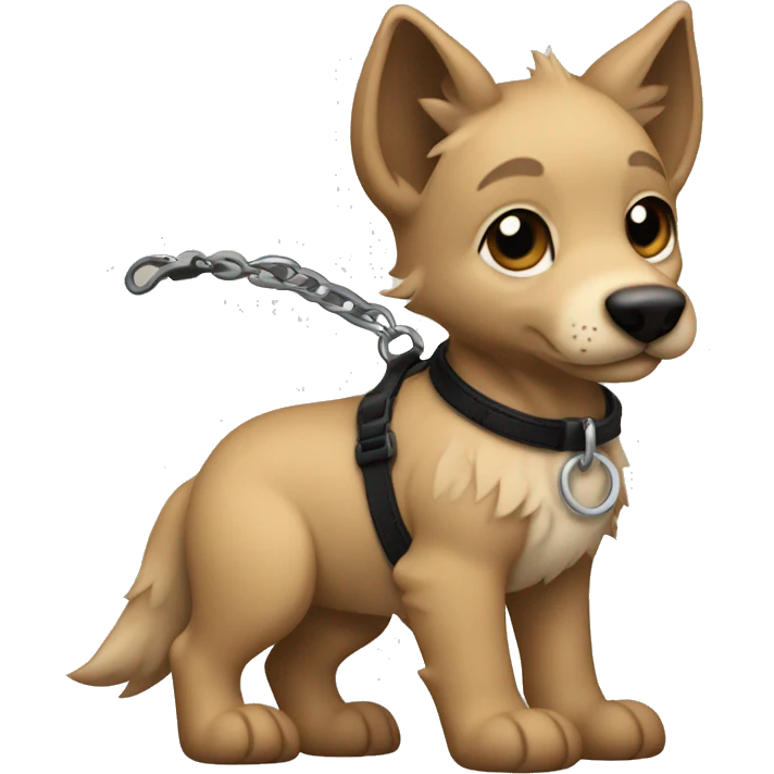4 short legs a light brown puppy-like wolf with black hair on its ears with black leash  is walking emoji