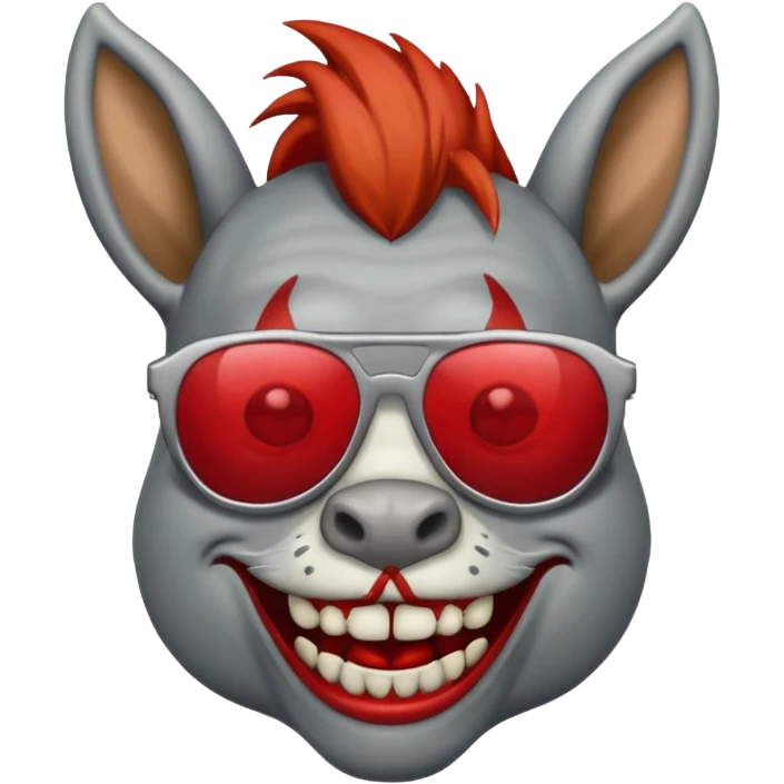Zombie donkey with sun glasses and red hair and joker nose hungry  emoji
