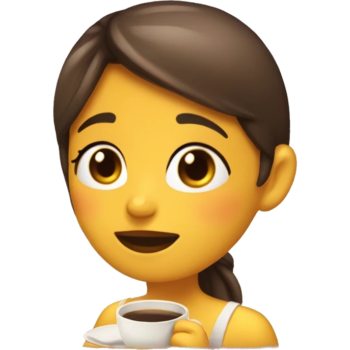 chica morena tomándose un cafe relajada y cute emoji