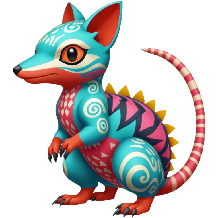  Patterned stitched exotic tropical cyber-Sleuth-Loyd-Garmaddon-Litten-Linoone-Noibat-Fakémon-Pokémon-Vernid-creature emoji
