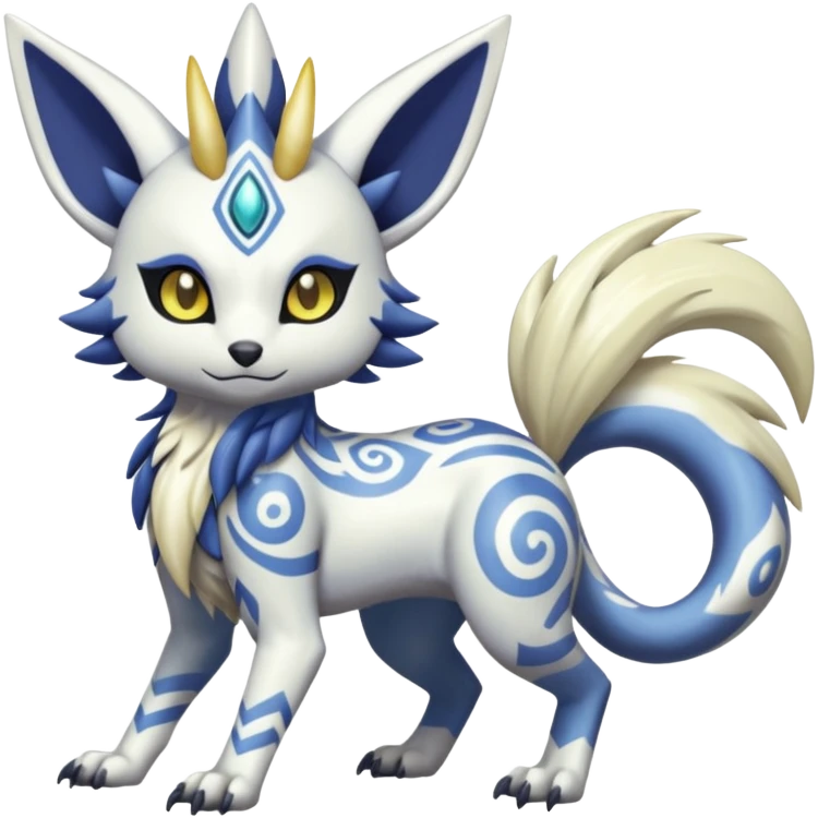 Tropical Tiny Marked Patterned Tribal Shiny Albino WereGarurumon-Meloetta-Renamon-Absol-fusion-hybrid-creature (full body) emoji