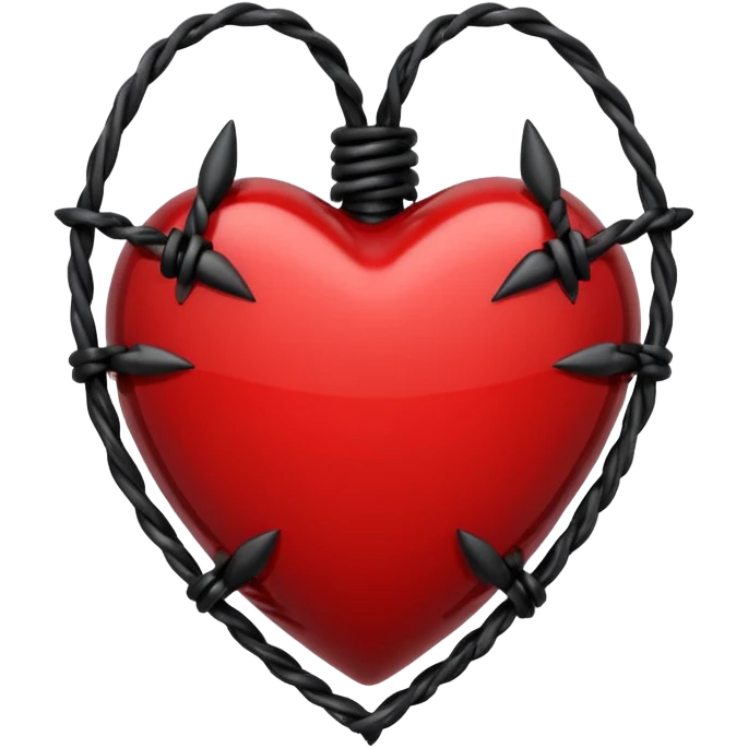 gothic style heart, deep red with black barbed wire emoji
