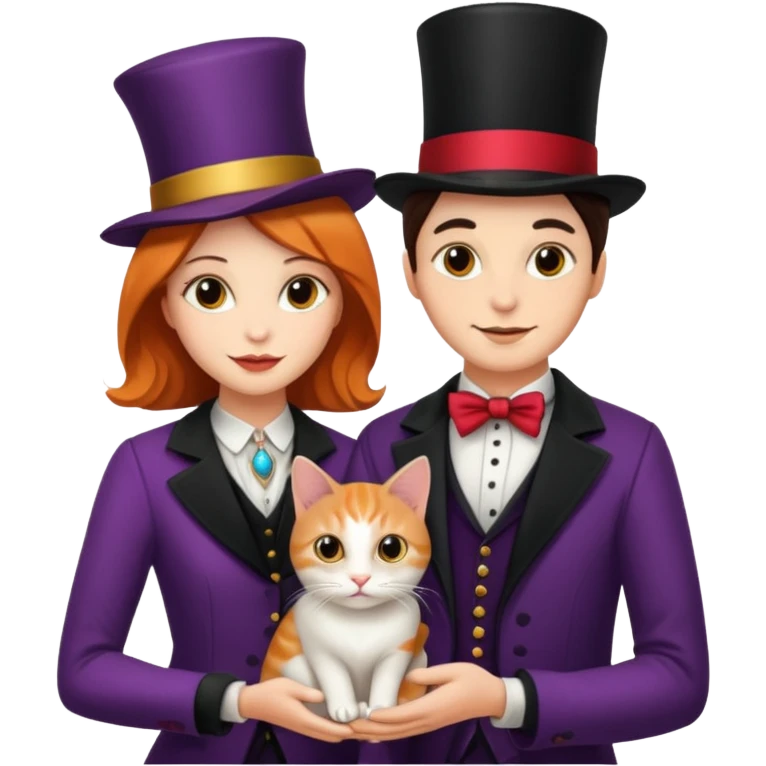 magician couple and their pet cat emoji