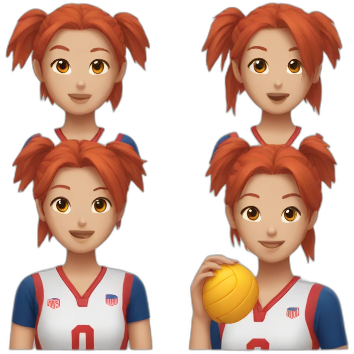 red head and asian volleyball players emoji