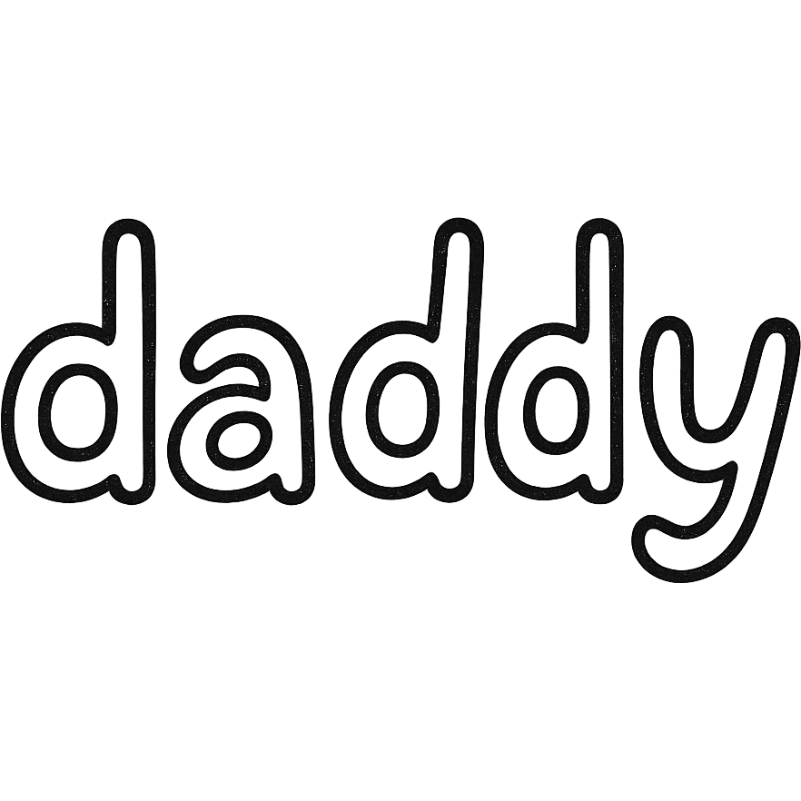 the word 'daddy' in a bold, hand-drawn black outline style, no fill, simple and playful emoji