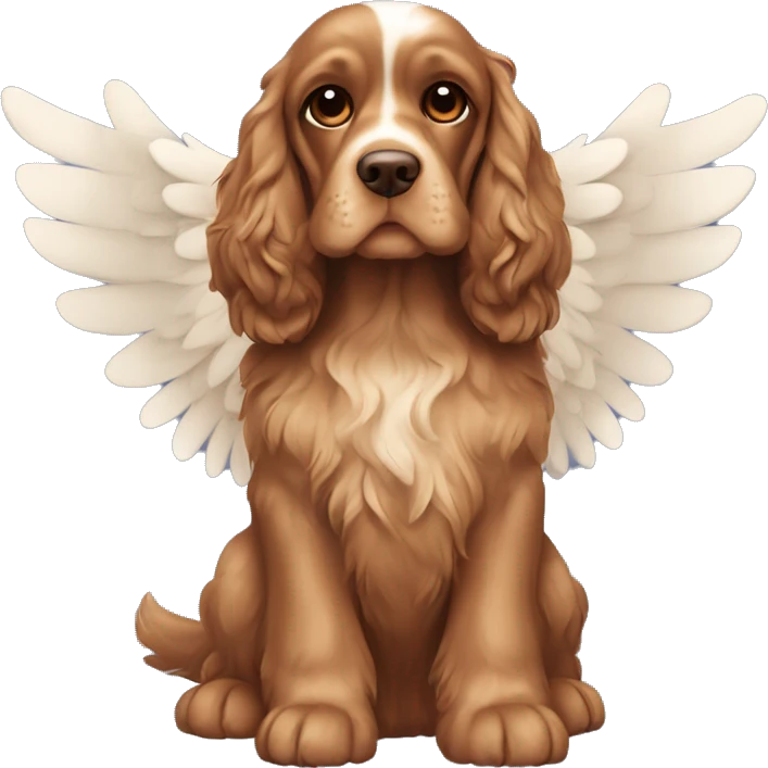 brown angel wing cocker spaniel. Dog sits show the whole body. emoji