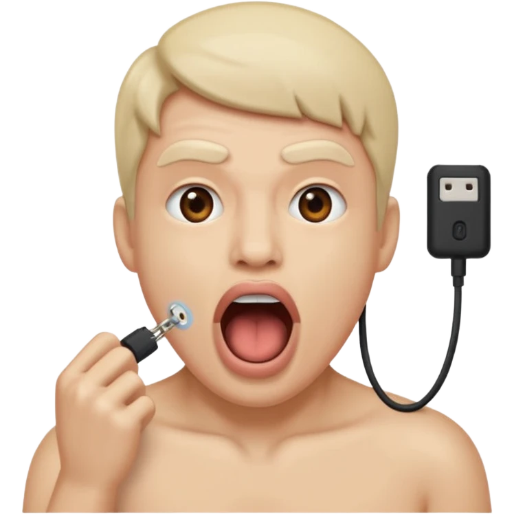 Mouth open wide with audio cable stuffed inside. emoji