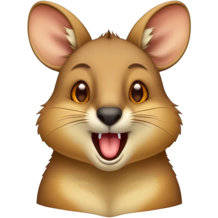 Cinematic Cute Yawning Wallaby Portrait Emoji, Head tilted slightly with a dramatic, wide-open yawn, showcasing a soft, downy tan fur with gently drooping ears, round amber eyes barely open in drowsy contentment, Simplified yet irresistibly adorable features, highly detailed, glowing with a soft, cozy glow, high shine, relaxed yet expressive, stylized with a touch of outback charm, bright and endearing, soft glowing outline, capturing the essence of a sleepy yet affectionate wallaby, so drowsy it feels like it could stretch out of the screen and curl up for a nap! emoji