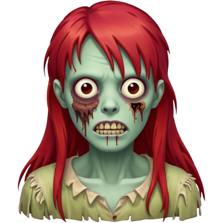 Zombie com franja e cabelo comprido ruivo emoji