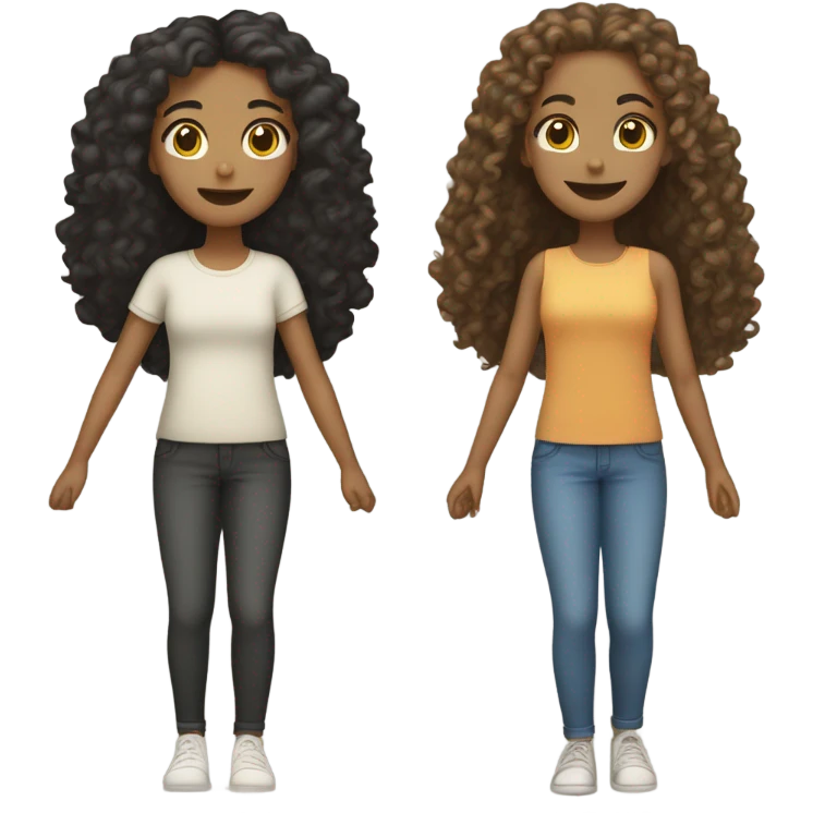 Full body, Two girls holding hands light skin  one  with a curly bun and one  with curly hair emoji