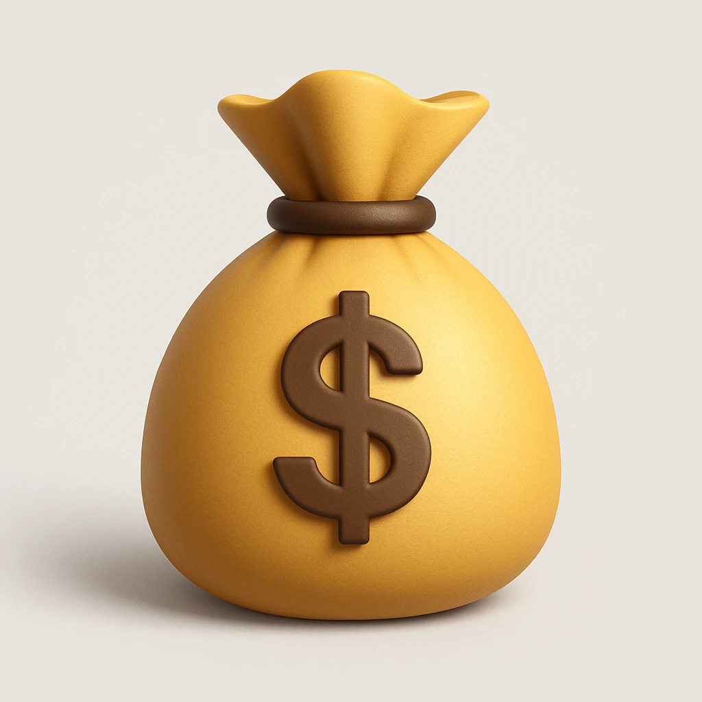 Make the money bag icon look 3D with shading and depth, keeping it modern and clear. Maintain a clean and contemporary appearance with realistic 3D effects. emoji