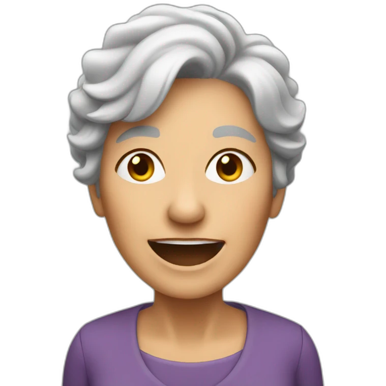 enthusiastic gray haired older woman teaching emoji