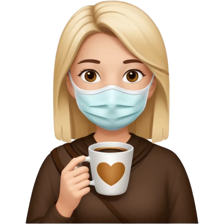 Girl with face mask holding coffe emoji