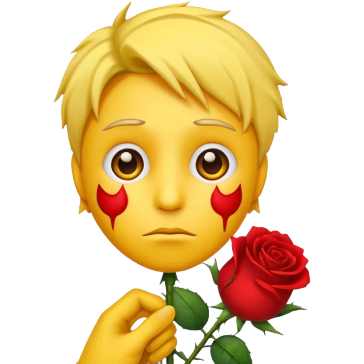 una emoji triste che porge una rosa di fronte emoji