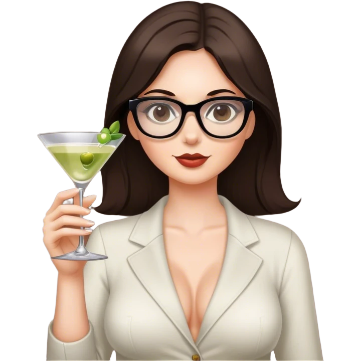 white girl medium lenght dark brown hair glasses and busty holding a martini emoji