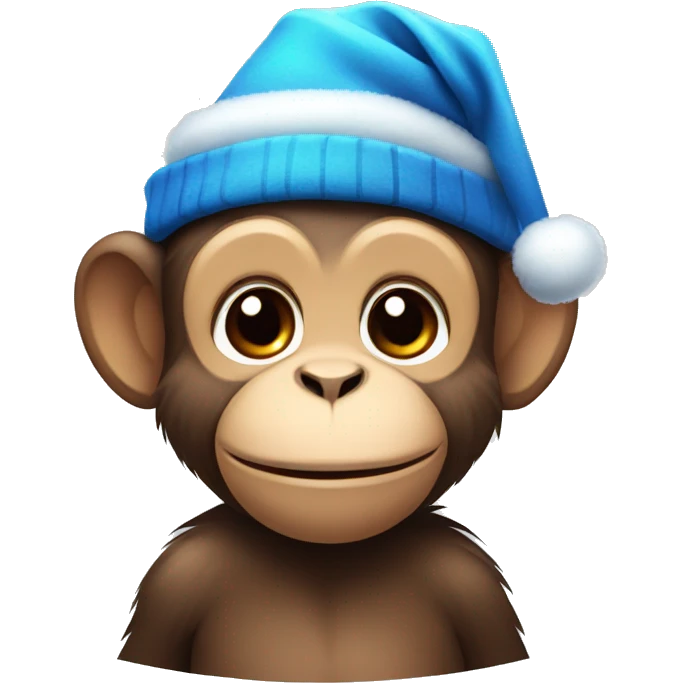 cute monkey with blue Christmas hat emoji