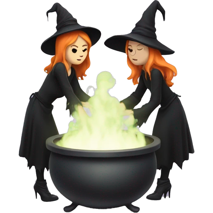 Coven of witches holding hands around a bubbling cauldron  emoji