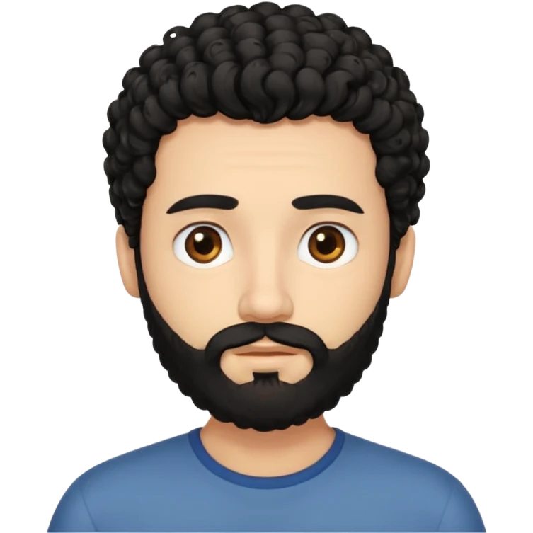 This is a cartoon-style avatar of a man with curly black hair, a beard, and a calm expression emoji