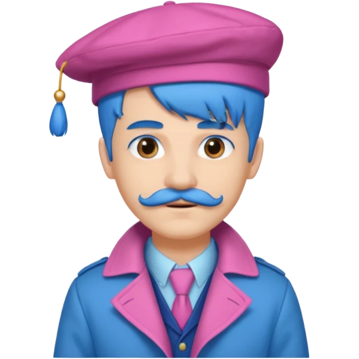 blue long haired man and small hat and pink mustache emoji