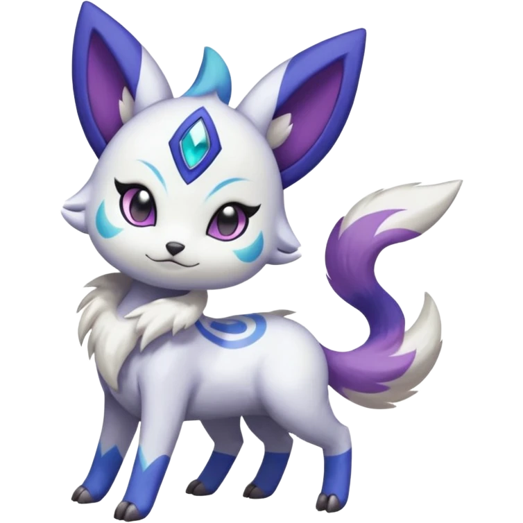 Shiny White with Violet and Indigo markings and nebula markings Meloetta-Absol-Minccino-Zangoose-Pokémon-Fakémon-fusion-hybrid-creature emoji