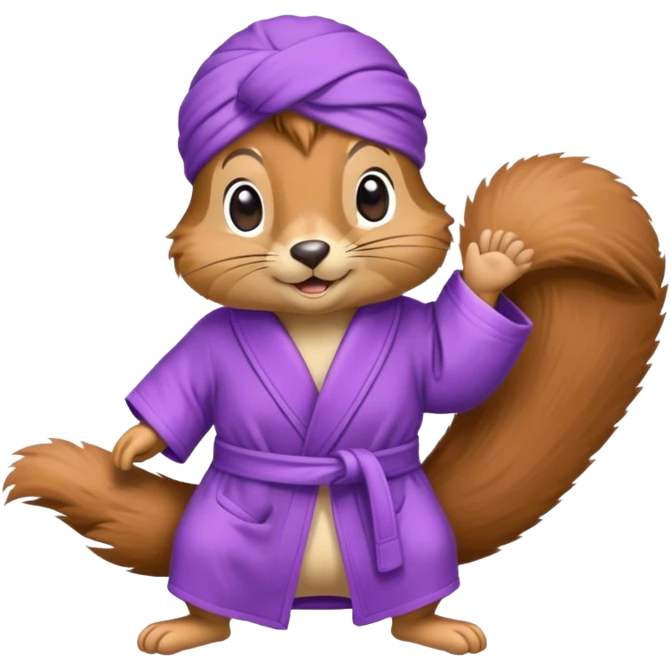 squirrel wearing purple bathrobe, slippers, and turban emoji