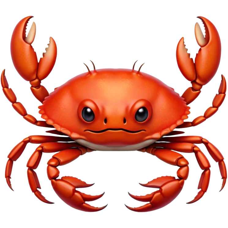Cinematic Realistic Cute Crab Portrait Emoji, Head tilted playfully and inquisitively, featuring a compact, sturdy form with a glossy red shell uniquely forming an endearing face with bright, sparkling eyes, rendered with intricate natural textures and subtle coastal hues, high shine, affectionate and spirited, styled with a touch of seaside whimsy, soft glowing outline, capturing the essence of a mischievous yet lovable crab that seems ready to pinch playfully out of the screen into your arms! emoji