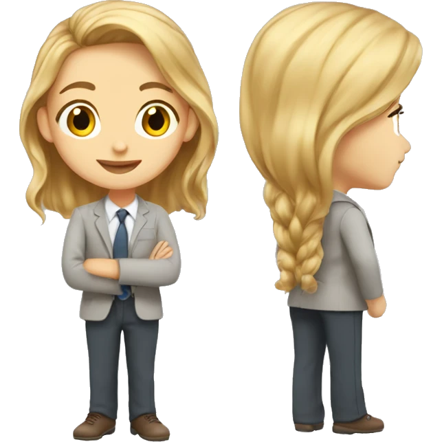 a teacher, 1,55 height, 75k of weight, light brown the hairs with two reflections of blond hair, happy, cute, with a magic wand emoji