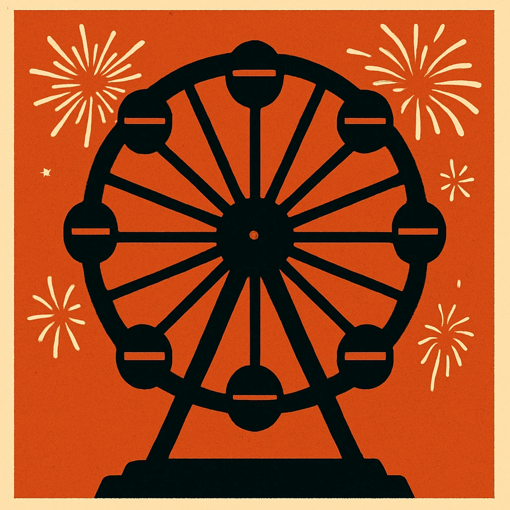 ferris wheel silhouette with fireworks in the background emoji